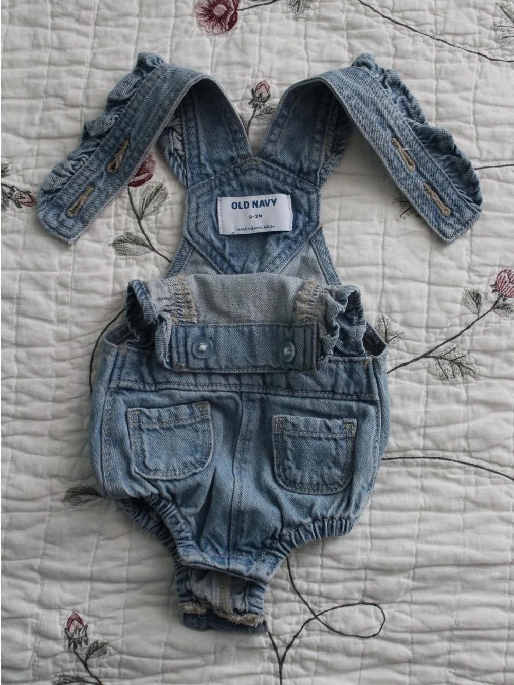 Old Navy Light Blue Denim Ruffle Strap Baby Overalls